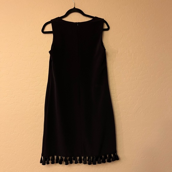 AB Studio Black Sleeveless V-Neck Shift Dress w/Tassels at Hem - Picture 11 of 13
